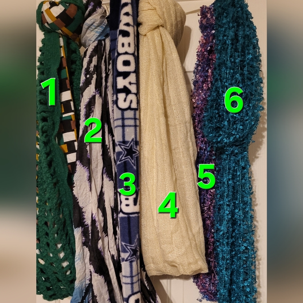 Assorted Scarves Collection - Green, Blue, Cream, Purple